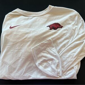 Arkansas Razorbacks Nike White Long Sleeve Shirt with Red Logo
